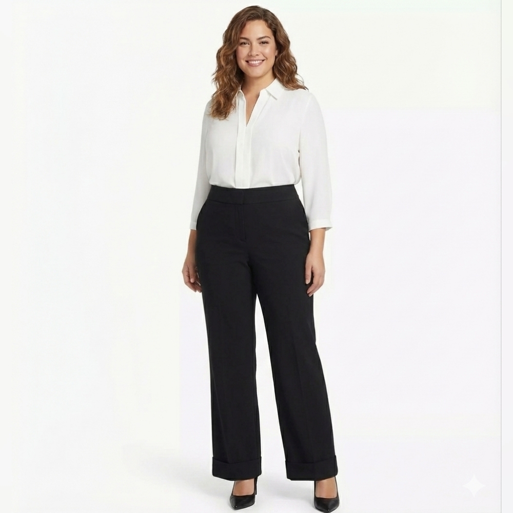Investments Women's Black High Waisted Cuffed Slack/Dress Pants Size 14R 🐈 - Picture 3 of 10